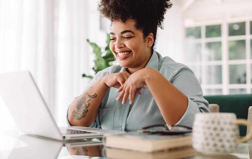 Woman taking an online course at home